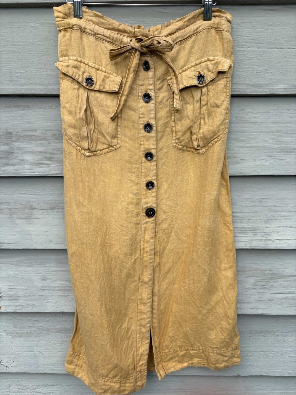 Free People Mustard Yellow Button-Front Midi Skirt